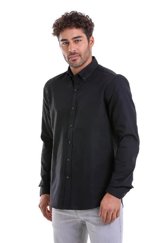 Doorbuster Deal Comfort Fit Button-Down Collar Cotton Black Casual Shirt