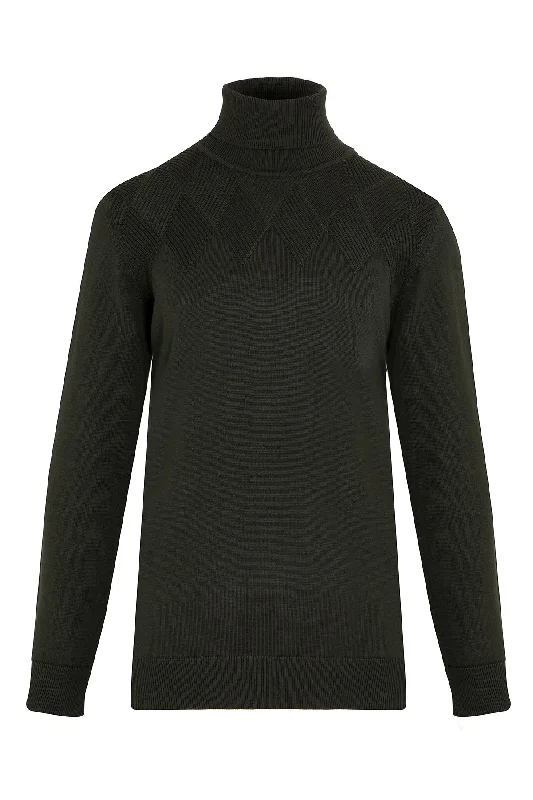 Value Deals Regular Fit Patterned Cotton Blend Khaki Turtleneck Sweater, Khaki