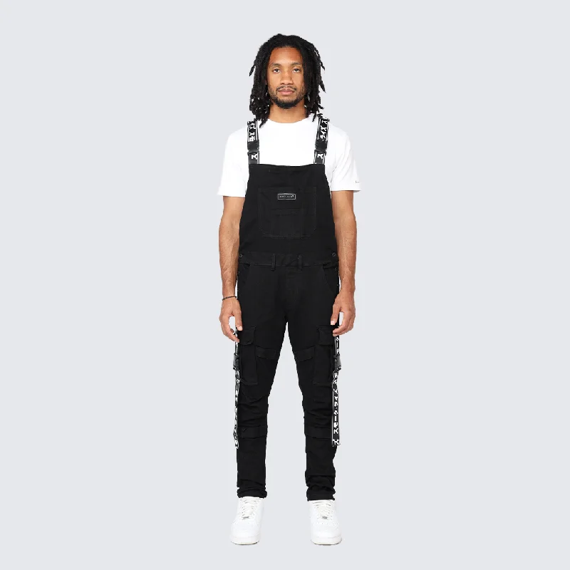 Multi Cargo Fashion Twill Overalls - Black