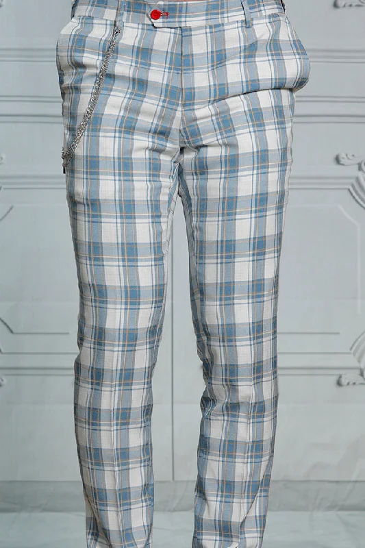 Instant Discount Manzini MZ-124 Slim Fit Plaid Pants Sky
