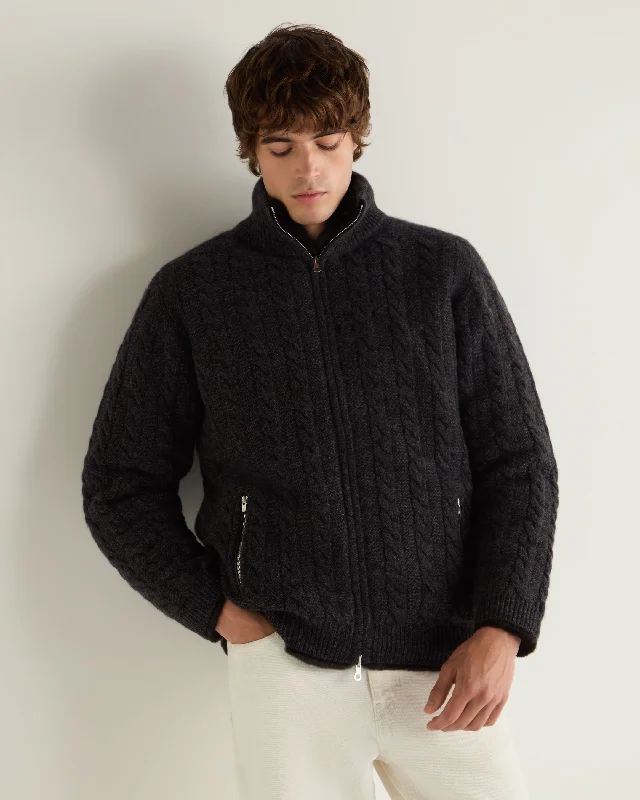 Epic Deals Men's Aspen Cashmere Cable Fur Cardigan Granite Grey