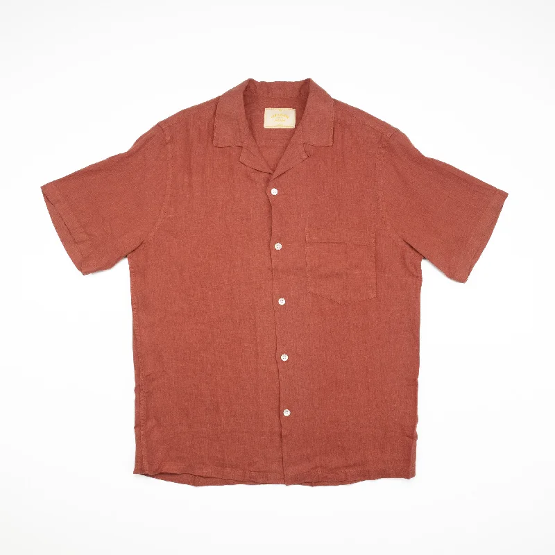 Linen Camp Collar Shirt in Terracotta