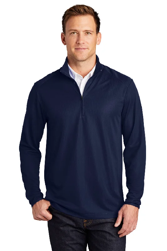 Shop and Save Port Authority Mens Moisture Wicking 1/4 Zip Sweatshirt - True Navy Blue