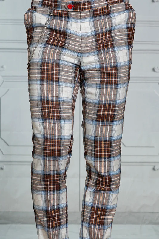 Major Savings Manzini MZ-123 Slim Fit Plaid Pants Blue