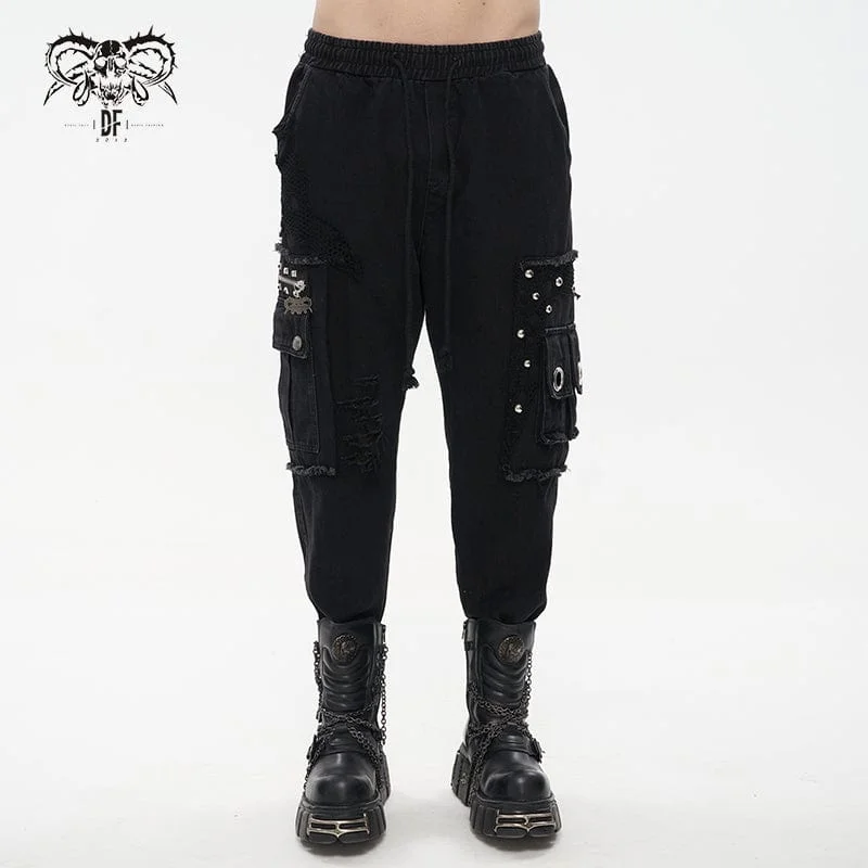 Huge Discounts Men's Punk Big-pocket Splice Ripped Jogger Pants