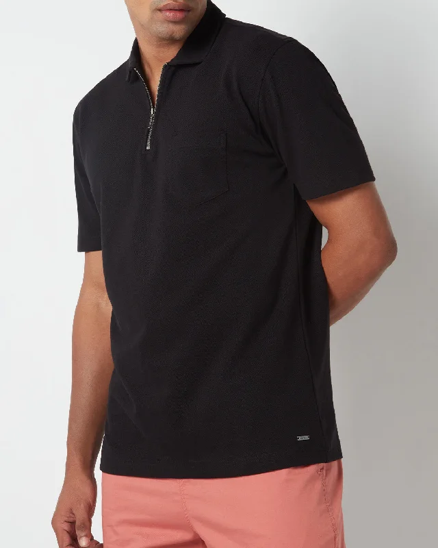 Now or Never Signature Zipper Polo T-Shirt - Black