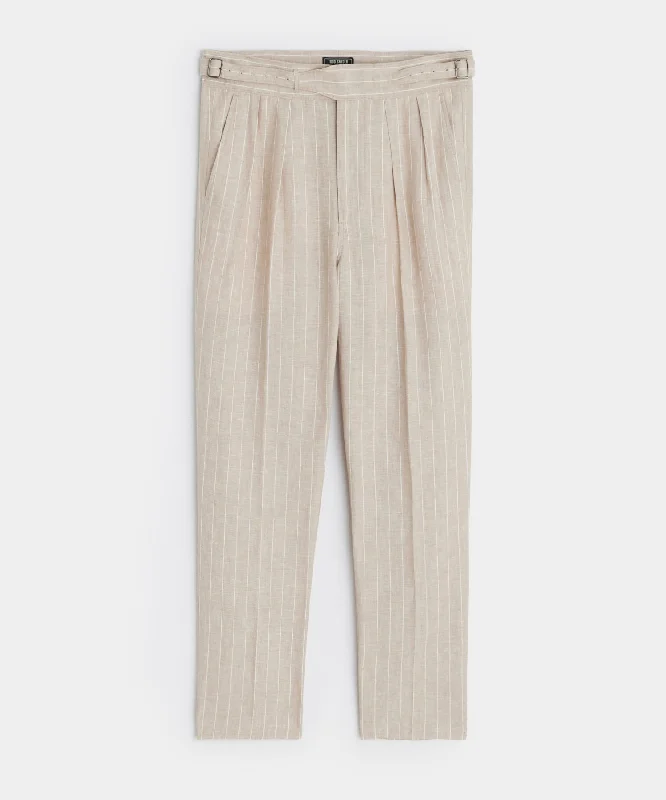 Weekend Specials to Savor Italian Linen Gurkha Trouser in Ecru Pinstripe