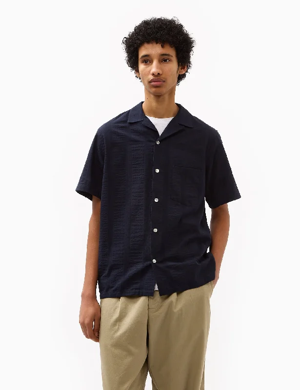 Portuguese Flannel Praia Short Sleeve Shirt - Navy Blue