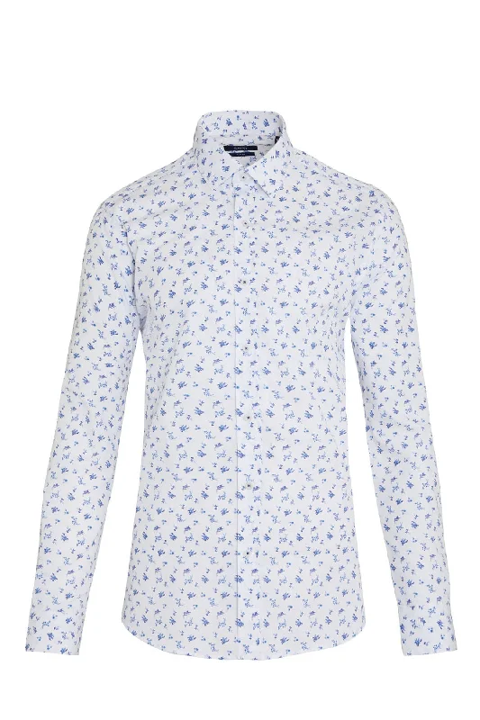 Deal Zone Slim Fit Long Sleeve Printed 100% Cotton Blue Casual Shirt