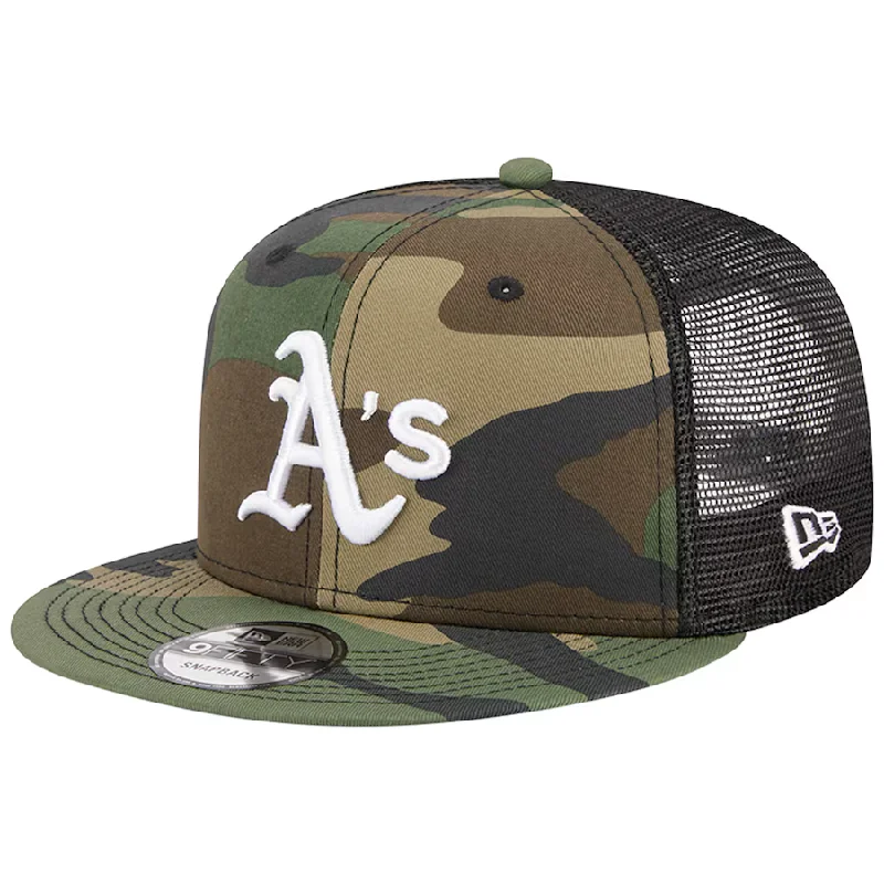 Limited Availability New Era Oakland Athletics Woodland Camo Trucker 9FIFTY Snapback Hat-Camo/Black Limited Availability New Era Oakland Athletics Woodland Camo Trucker 9FIFTY Snapback Hat-Camo/Black