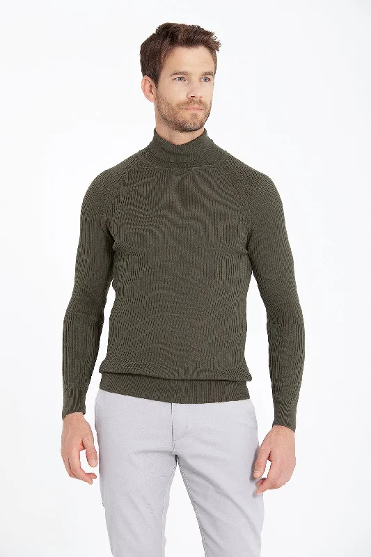 Reduced Prices Slim Fit Khaki Turtleneck Sweater