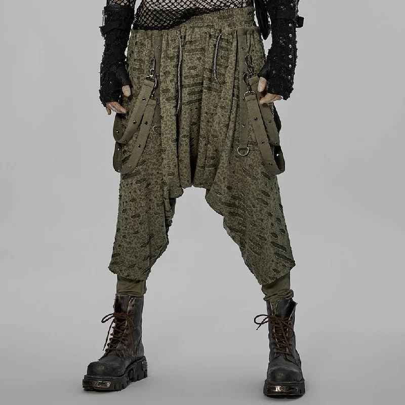 Bargain Alert Men's Gothic Ripped Sagging Pants with Straps