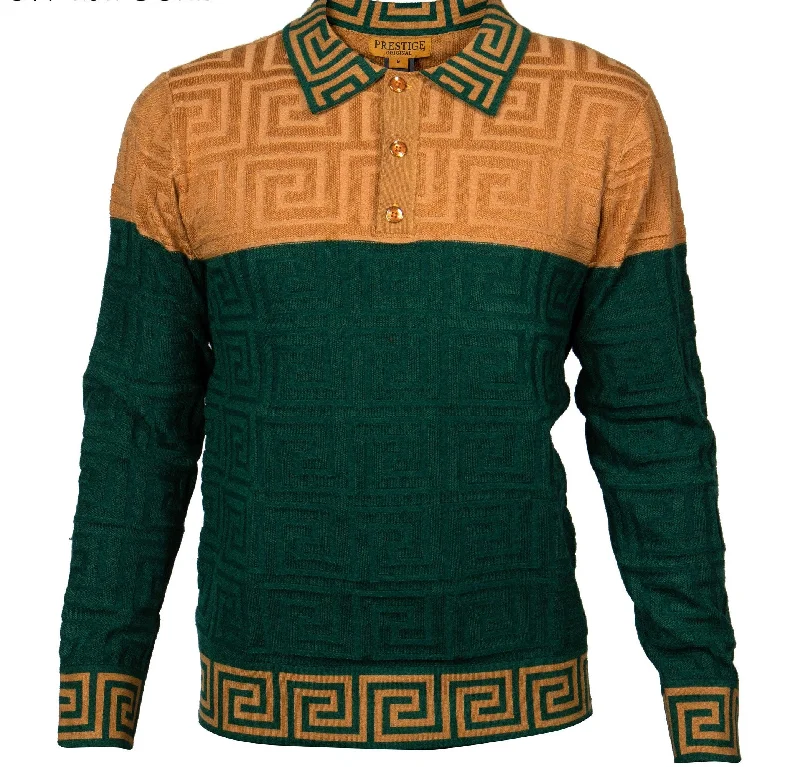 Last Chance Prestige SW-464 3 Button Polo 2 Tone Sweater Gold
