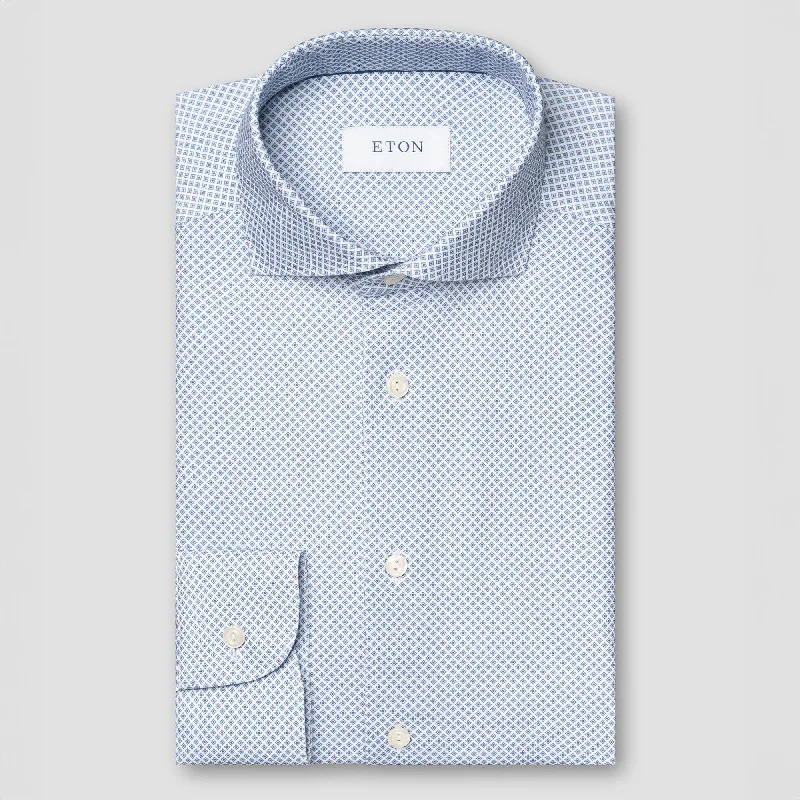Don't Delay Light Blue Geometric Cotton Four-Way Stretch Slim Fit Shirt - ETON