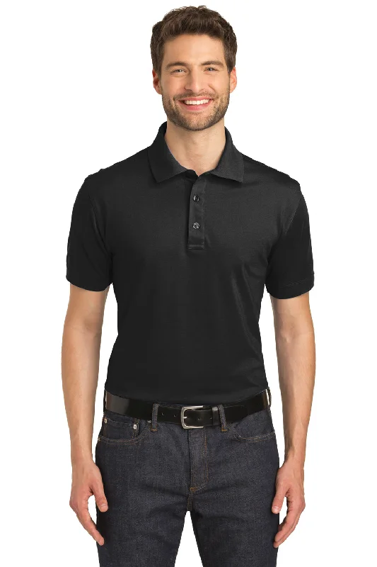 Port Authority Mens Moisture Wicking Short Sleeve Polo Shirt - Black