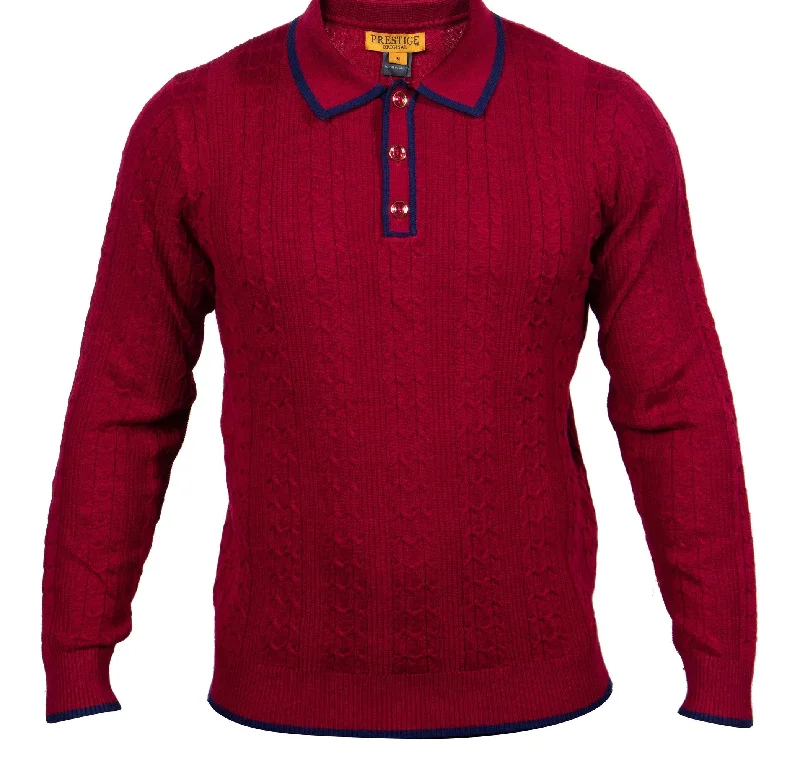 Limited Edition Prestige SW-472 L/S 3 Button Polo Cbl Textured Burgundy