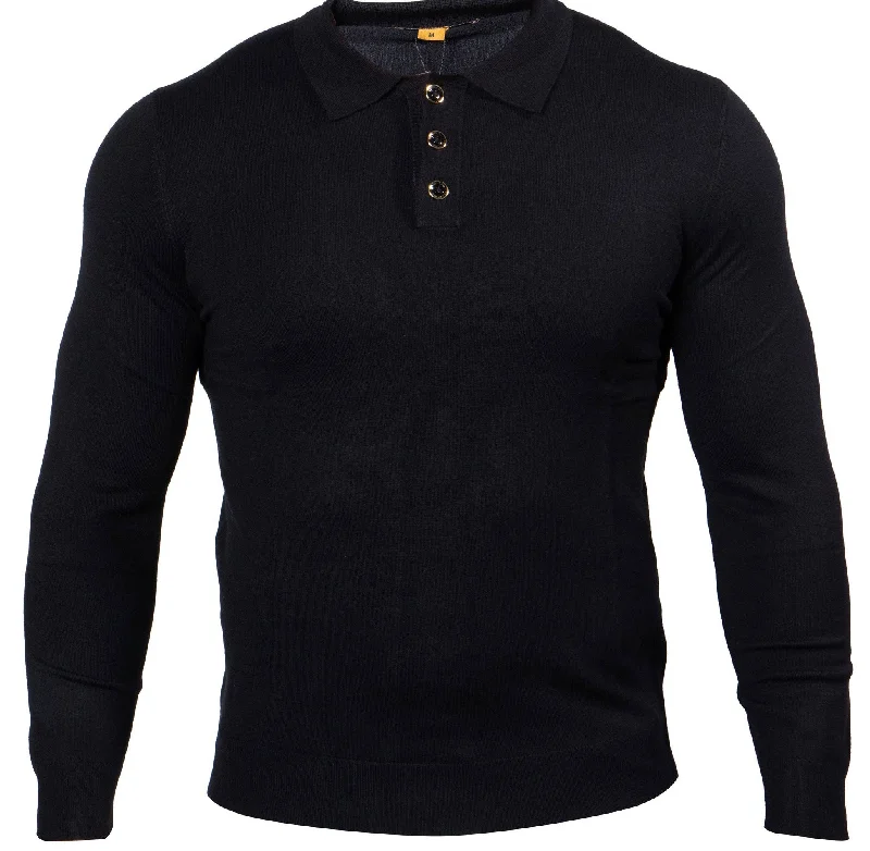Instant Discount Prestige MCS-290 Long Sleeve 3 Buttons Polo Black