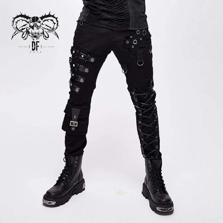 Great Bargains Men's Punk Lacing Straps Straight-leg Pants