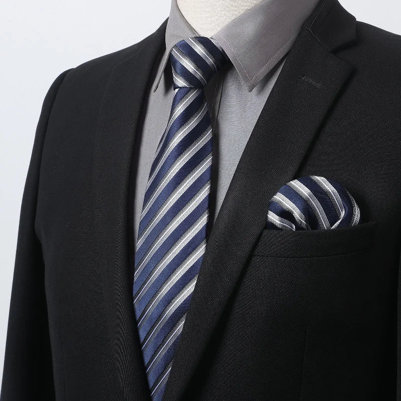 New Deal Men's Shirt with Tie Handkerchief Set - 07-GREY/NAVY