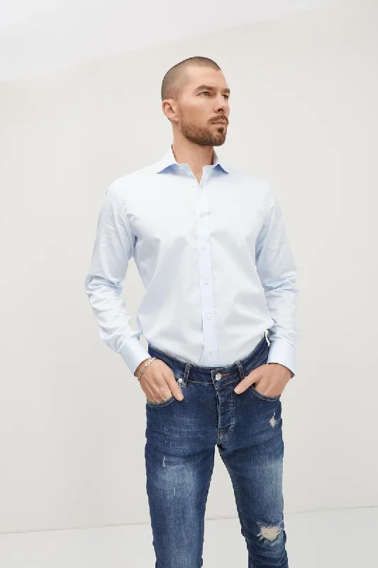 Weekend Sale: Don't Miss Out Spread Collar Dress Shirt- Light Blue