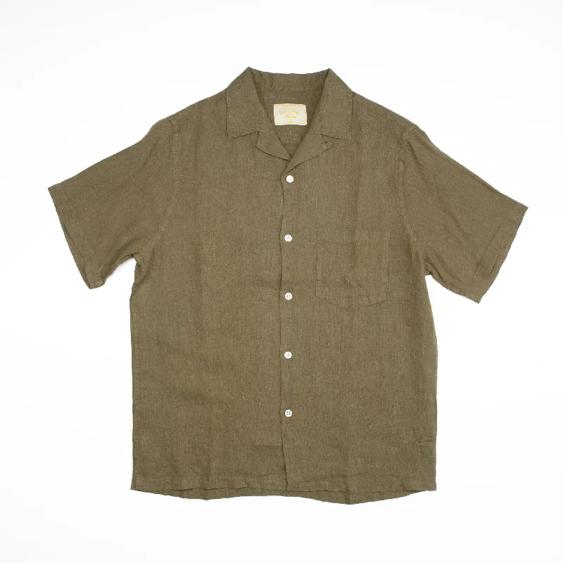 Linen Camp Collar Shirt in Olive