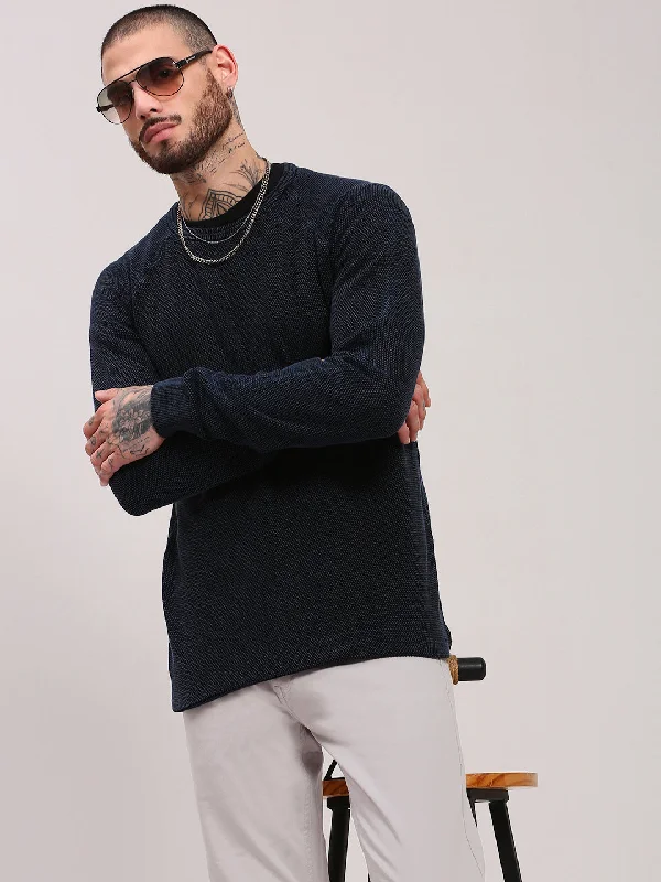 Price Slash Men Navy Blue Solid Sweater