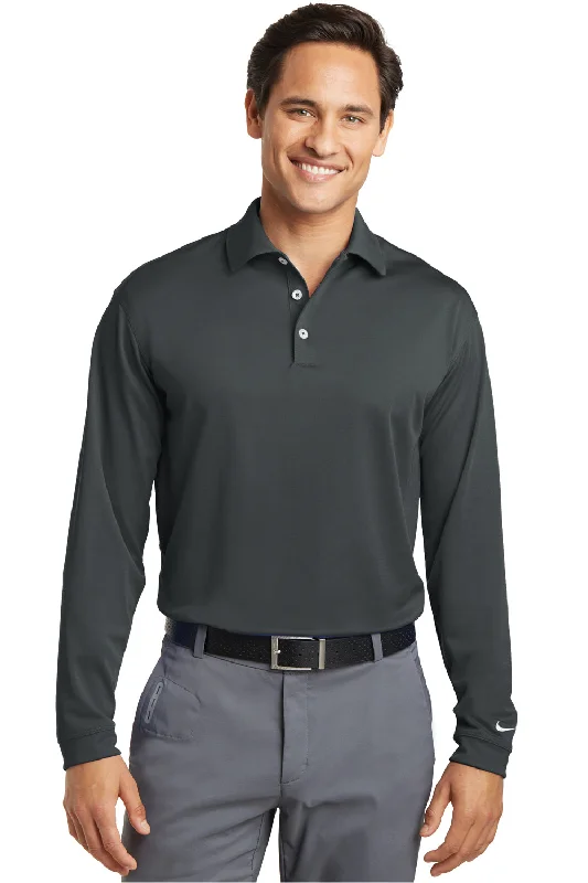 Weekend Savings Galore Nike Mens Stretch Tech Dri-Fit Moisture Wicking Long Sleeve Polo Shirt - Anthracite Grey Weekend Savings Galore Nike Mens Stretch Tech Dri-Fit Moisture Wicking Long Sleeve Polo Shirt - Anthracite Grey