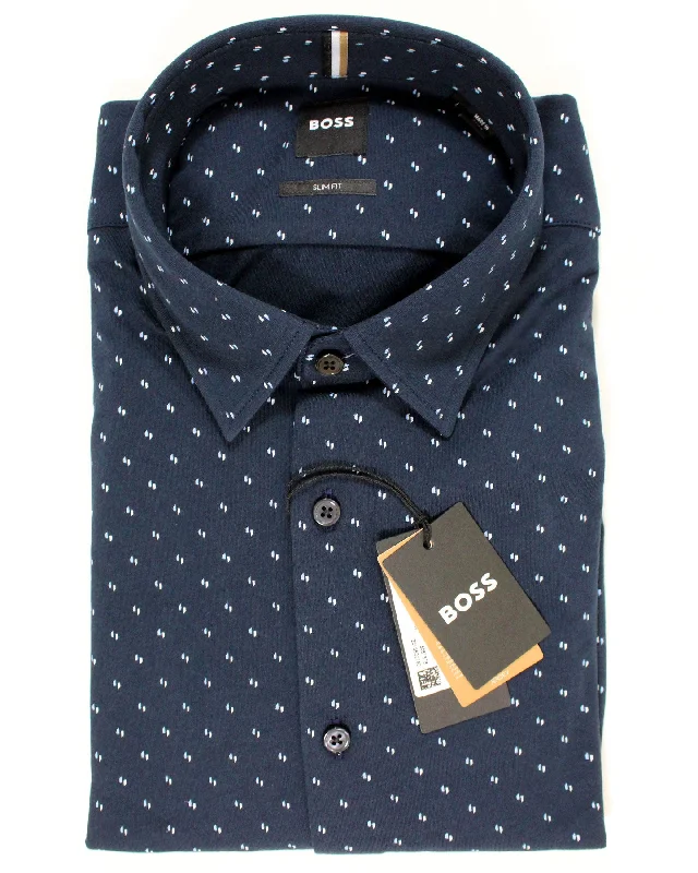 Extra Savings Hugo Boss Shirt Midnight Blue Pattern - Slim Fit XL SALE