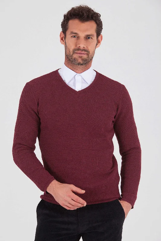 Incredible Offers Slim Fit Plain Cotton Blend Khaki V-Neck Sweater, Burgundy