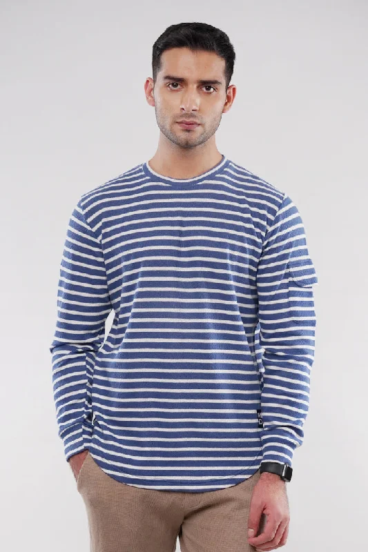 Major Savings Striped Thermal Sweatshirt - Blue & White