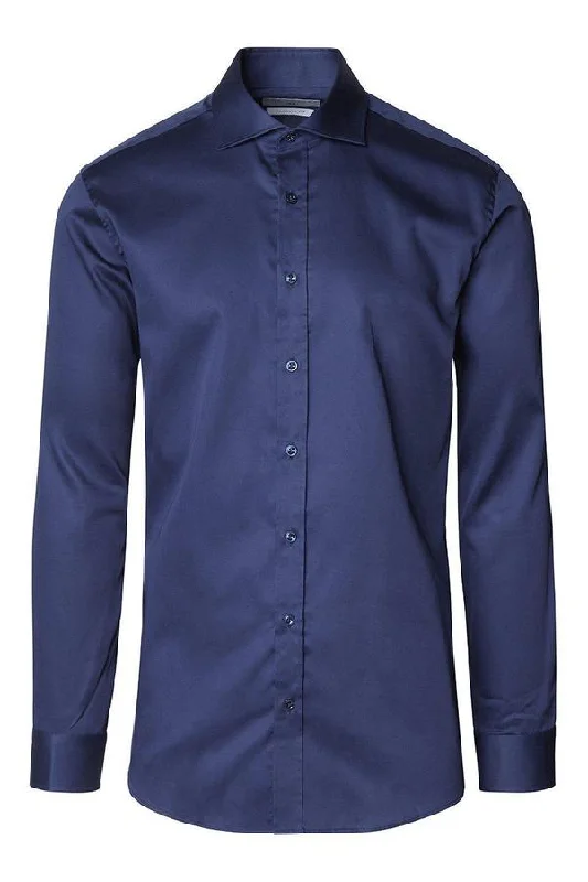 Weekend Price Cuts Galore Spread Collar Dress Shirt- Navy