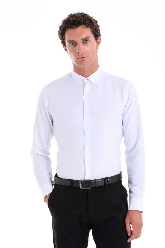 Closeout Comfort Fit Plain Cotton Blend White Casual Shirt