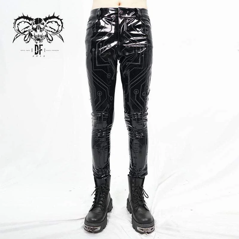 Weekend Bargains to Love Men's Gothic Lines PU Skinny Pants