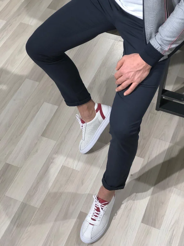 Act Now Ferrar Navy Slim Cotton Pants - Versatile Elegance for Every Occasion