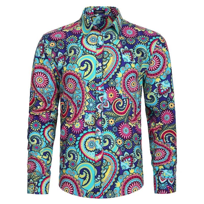 Massive Savings Men's Long Sleeve Shirt With Printing - BLUE/PINK