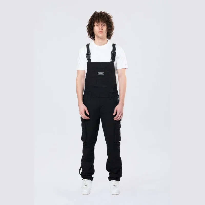 Blowout Sale Tapered Cargo Strap Canvas Overalls - Black