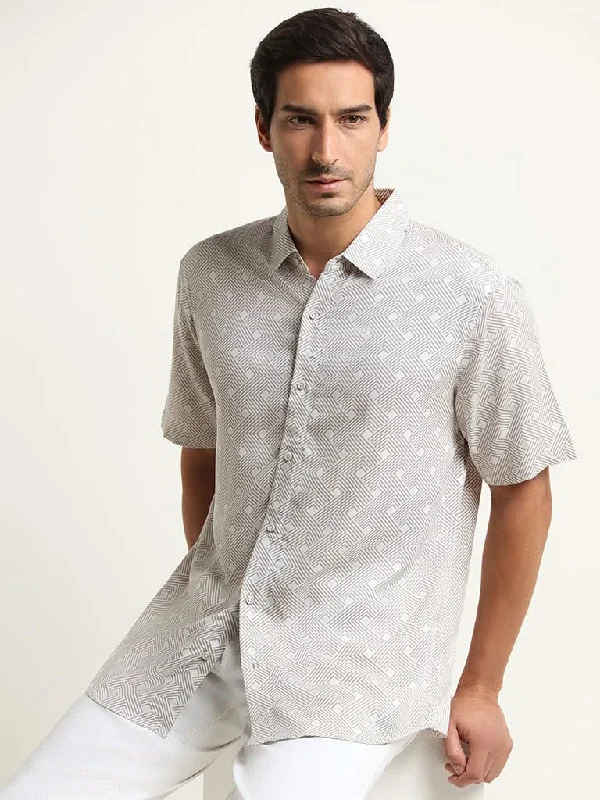 Mega Deal Ascot Beige Printed Relaxed Fit Shirt