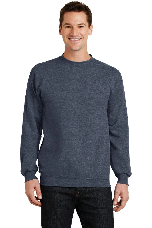 Price Smash Port & Company Mens Core Pill Resistant Fleece Crewneck Sweatshirt - Heather Navy Blue Price Smash Port & Company Mens Core Pill Resistant Fleece Crewneck Sweatshirt - Heather Navy Blue