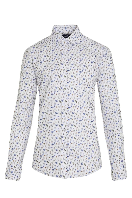 Overstock Sale Slim Fit Long Sleeve Printed 100% Cotton White Casual Shirt