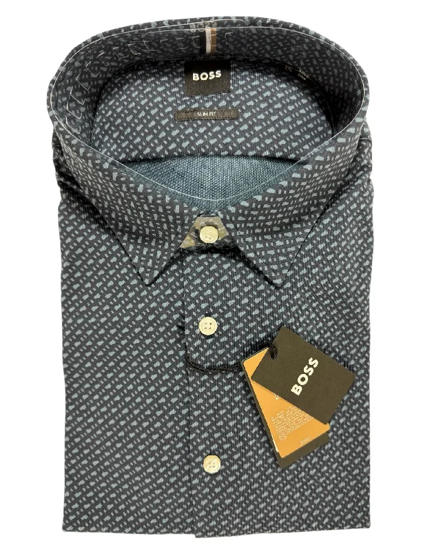 Hugo Boss Shirt Midnight Gray Pattern L Slim Fit SALE