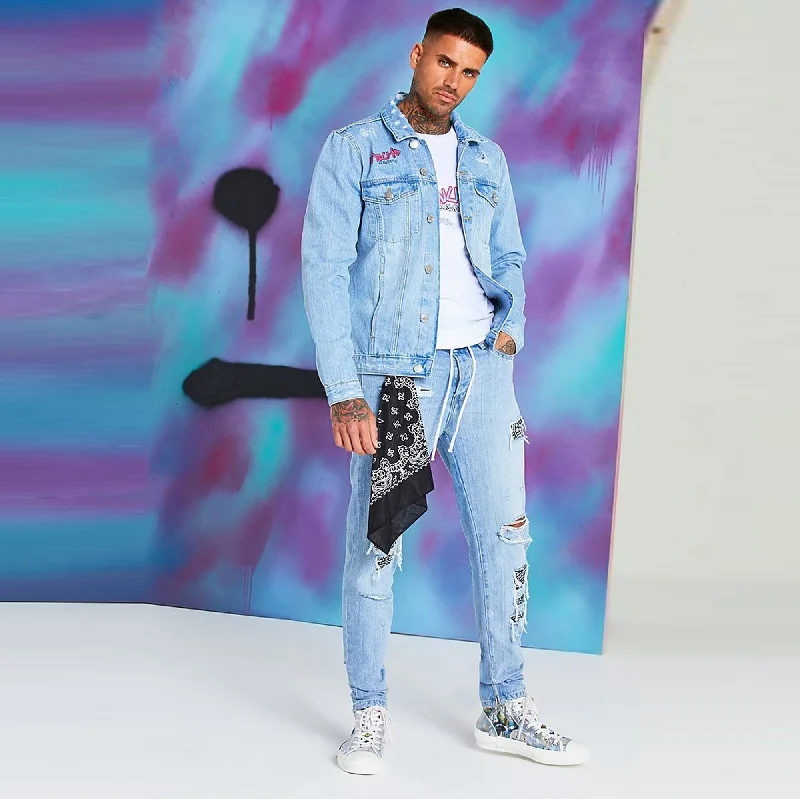 Seasonal Clearance BOOHOO.MAN - Men 'Blue' Quavo Denim With Huncho Print Jacket MN095 Seasonal Clearance BOOHOO.MAN - Men 'Blue' Quavo Denim With Huncho Print Jacket MN095