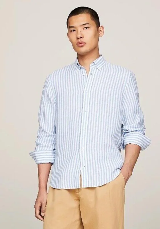 New Deals Tommy Hilfiger Bold Linen Stripe Shirt, Dark Navy & White