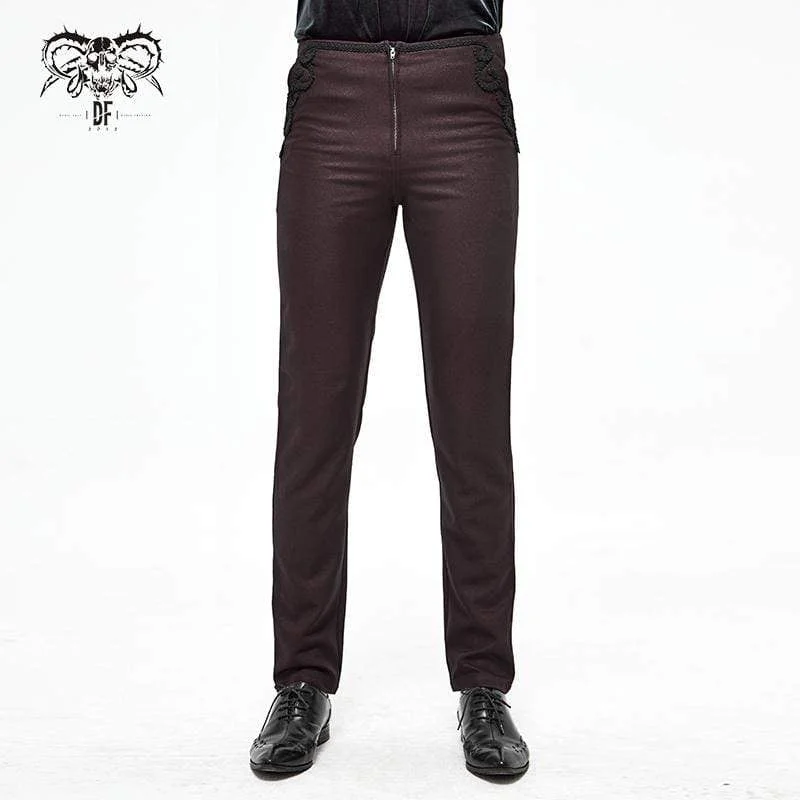 Super Deal Men's Gothic Front Zip Suit Pants Dark Red