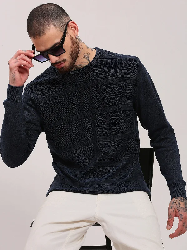 Early Access Men Navy Blue Solid Sweater
