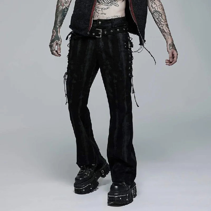 Special Buy Men's Punk Strappy Buckles Flared Pants