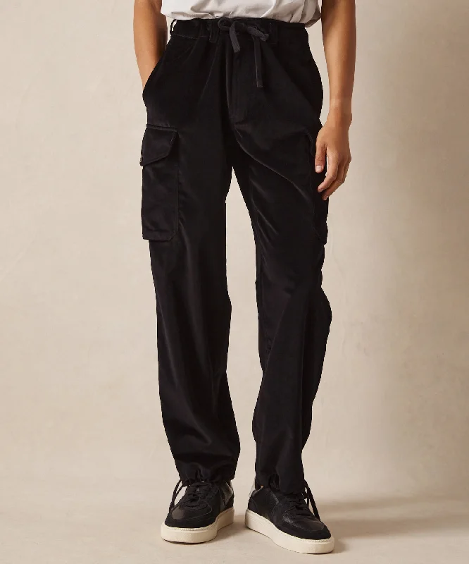 Seasonal Sale Italian Velvet Relaxed Cargo Pant in Black