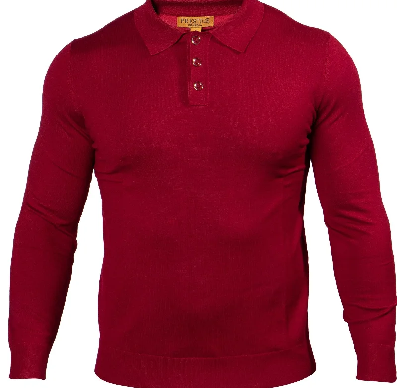 Hurry In Prestige MCS-290 Long Sleeve 3 Buttons Polo Burgundy
