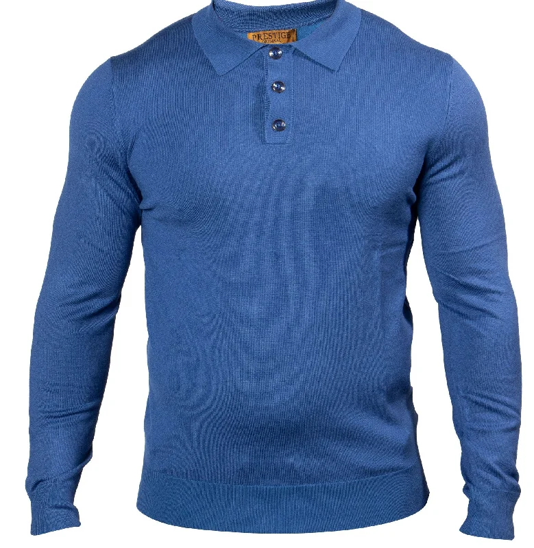 Huge Discounts Prestige MCS-290 Long Sleeve 3 Buttons Polo Denim
