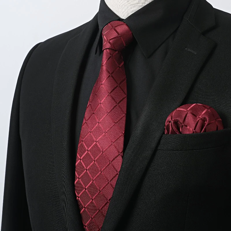 Massive Deals Men's Shirt with Tie Handkerchief Set - 01-BLACK/RED