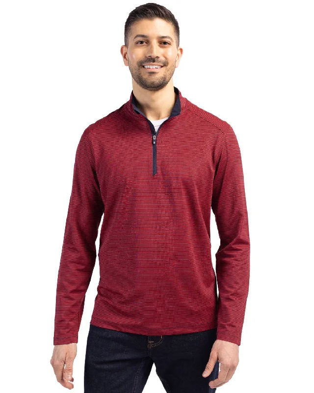 Cutter & Buck Virtue Eco Pique Micro Stripe Quarter Zip Red/Navy Blue